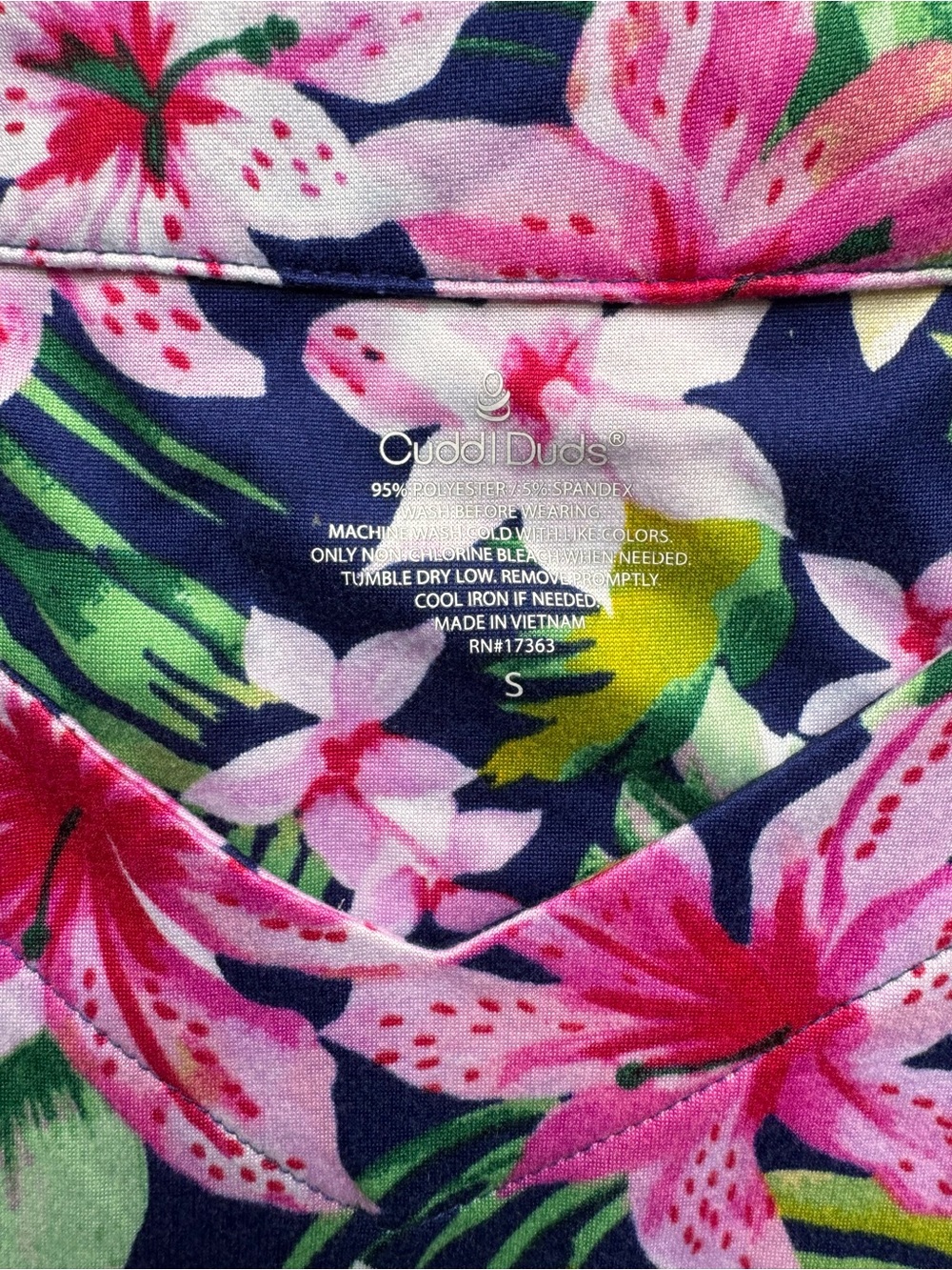 Cuddl Duds Tropical Floral Maxi Nightgown Sleeveless Pink Navy S - Picture 5 of 5